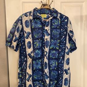 Vintage 60s Hawaiian Shirt Ui-Maikai blue white XL